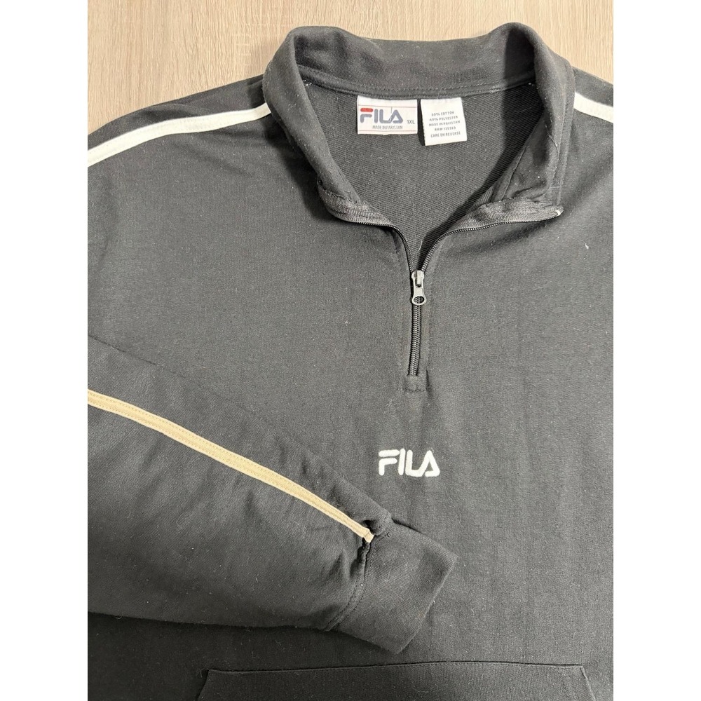 FILA Quarter Zip Pullover Sweatshirt Men's 1XL Black Athletic Track Sweater Y2K